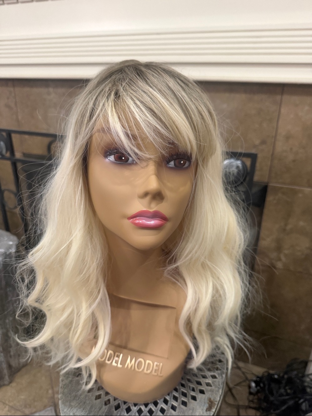 Blonde Ombre Wavy Wig with Bangs -
